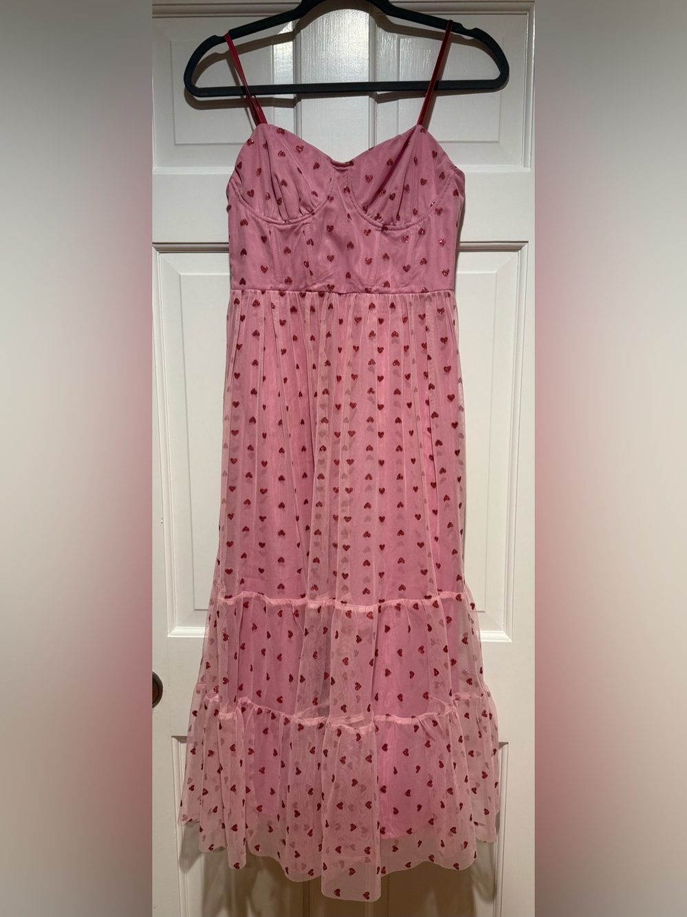 Betsey Johnson Pink Maxi Dress with Red Heart Print